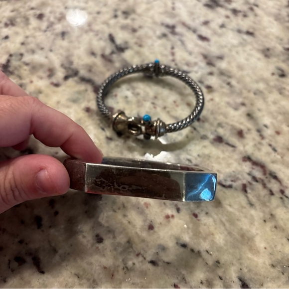 925 Sterling Silver Bracelet turquoise scrap bangle - Picture 5 of 8